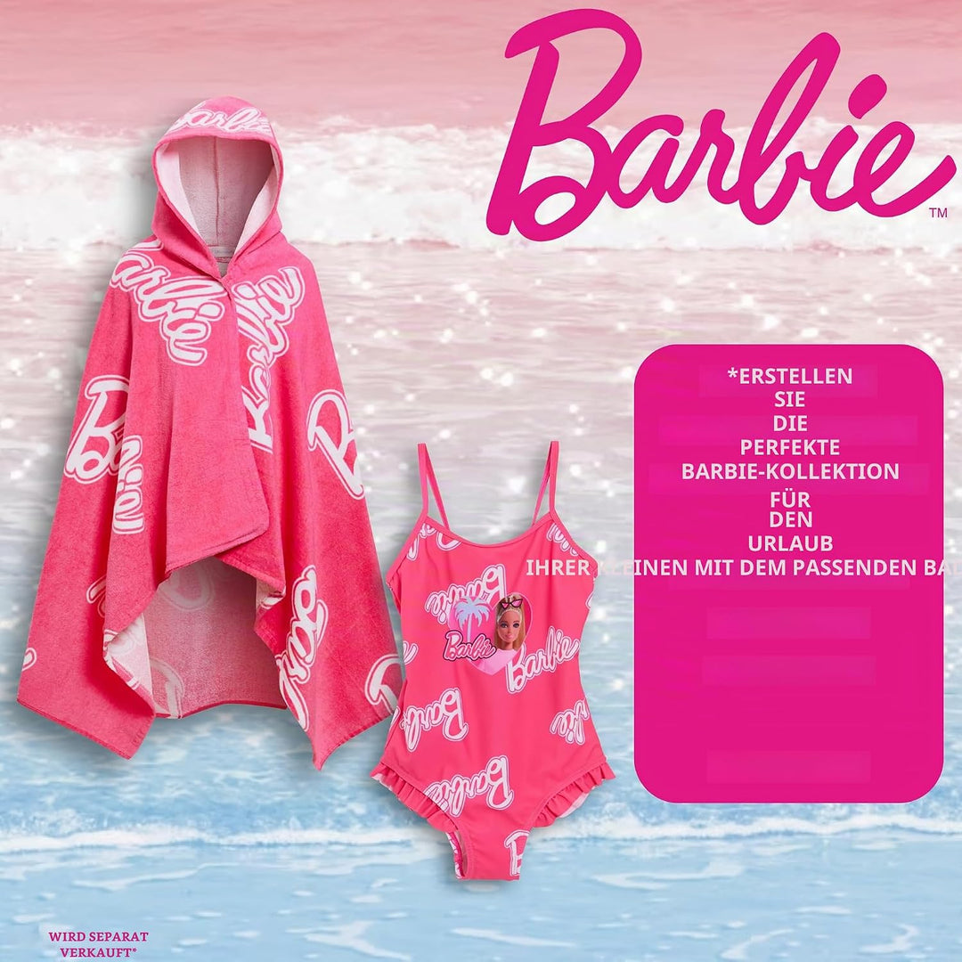 Barbie Mädchen Kapuzenhandtuch 100% Baumwolle Poncho gross Strandtuch Badetuch Schwimmen Wrap Changi