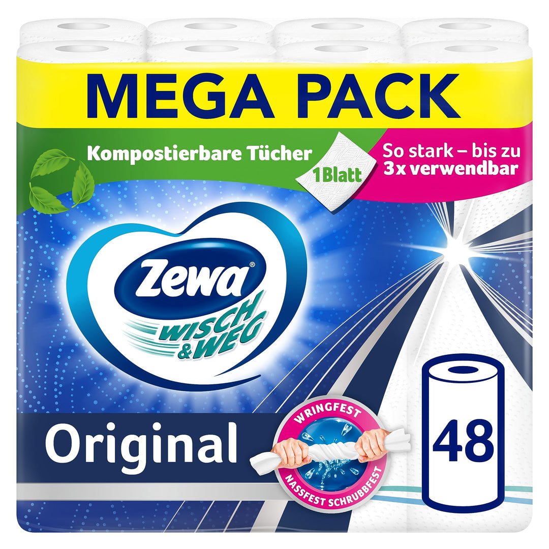 Zewa Wisch&Weg Original Mega Pack, 6 Packungen , 48 Stück (6er Pack) 48 Stück (6er Pack) Origil Küch
