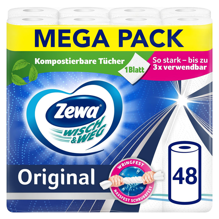 Zewa Wisch&Weg Original Mega Pack, 6 Packungen , 48 Stück (6er Pack) 48 Stück (6er Pack) Origil Küch