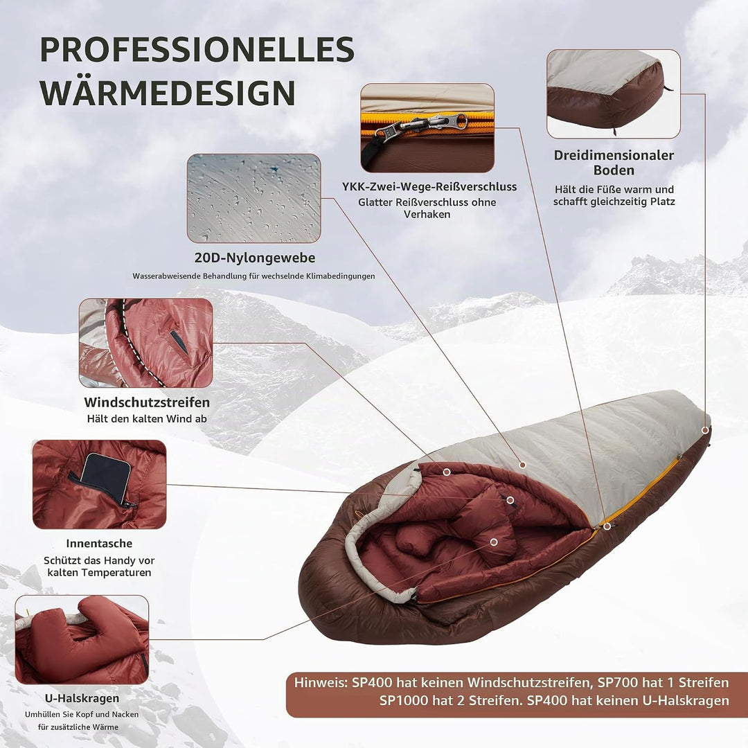 Naturehike Snowbird RDS Entendaunen Mumienschlafsack,Outdoor Professional Camping Schlafsack,Unisex