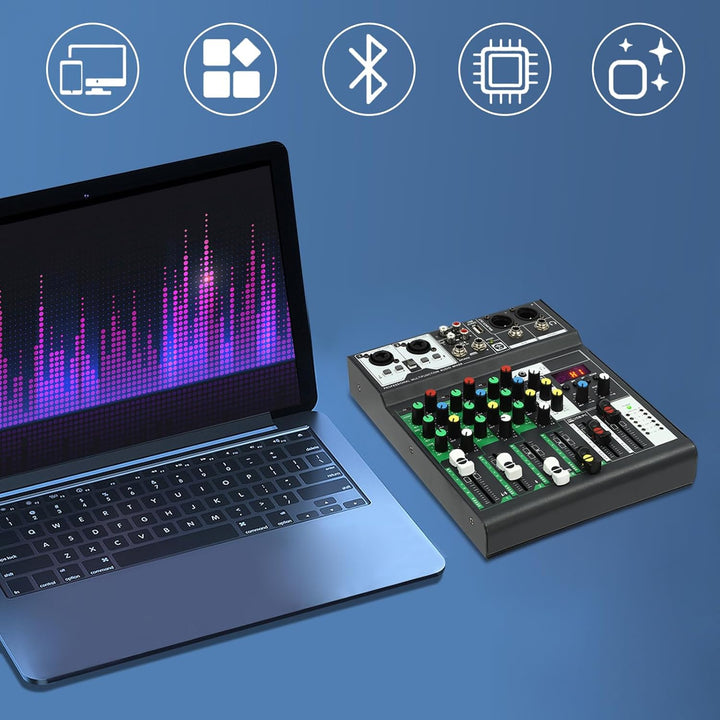 TaNeHaKi DJ Mixer 4 Kanal Sound Mixer Bluetooth Audio Mixer 4 Kanal Musikmixer Bluetooth Mini Audio