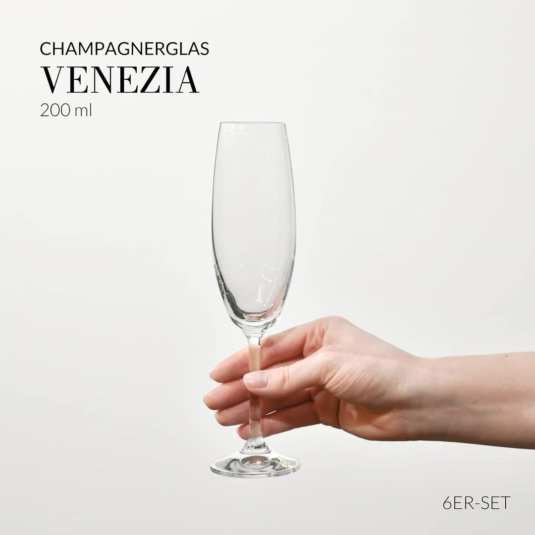 KROSNO Sektgläser Champagner-Gläser Sektflöten | Set von 6 | 200 ML | Venezia Kollektion | Perfekt f