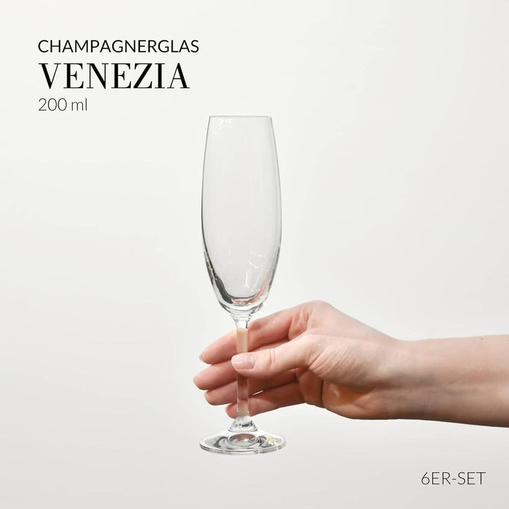 KROSNO Sektgläser Champagner-Gläser Sektflöten | Set von 6 | 200 ML | Venezia Kollektion | Perfekt f