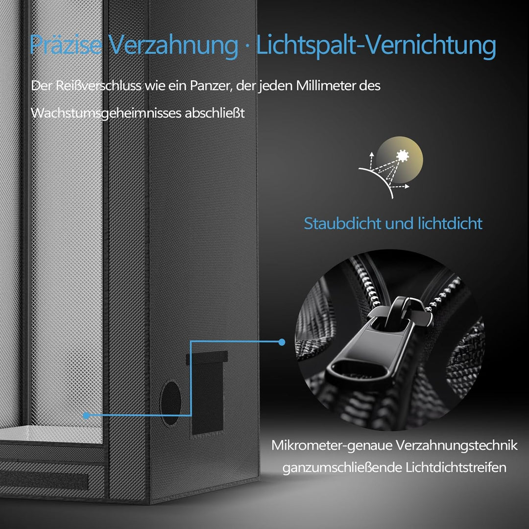 Growzelt 60x60x160 cm, Lichtdichte Gewächshaus, 1680D Hohe Reflektivität Mylar, Growbox mit abnehmba