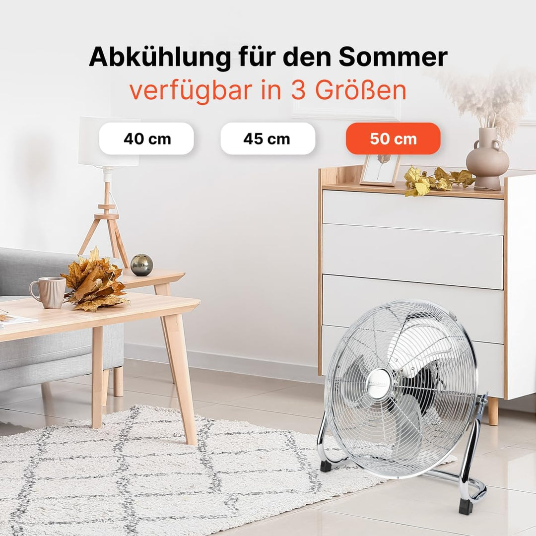 ProfiCare® XL Windmaschine mit 50 cm Ø | Ventilator verstellbarer Winkel | Bodenventilator 3 Stufen