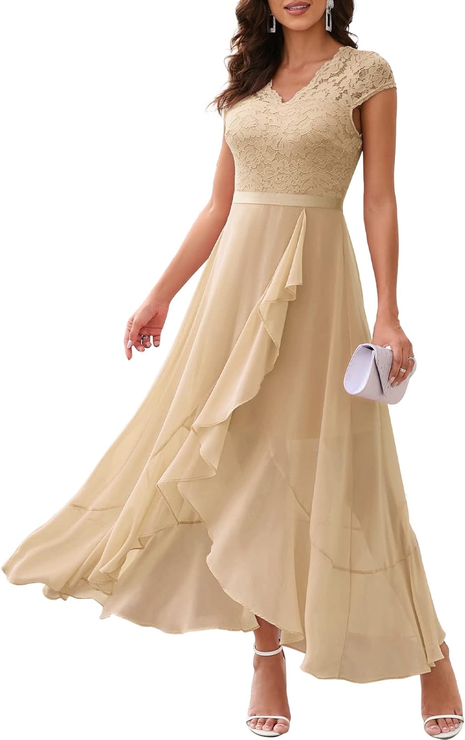 Bbonlinedress Abendkleider elegant für Hochzeit Spitzenkleid Chiffon Hi-Lo Kleid Brautjunferkleid Pa