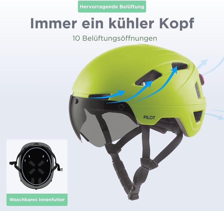 GOOFF Pilot S-Pedelec Helm - Schutz für schnelle E-Bike Fahrten – Fahrradhelm mit Visier und Licht –