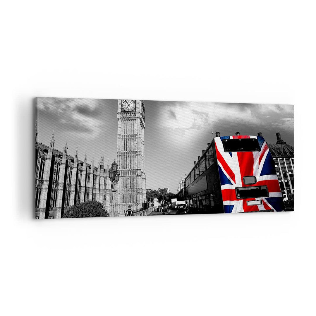 Panorama Bilder auf Leinwand 100x40cm Leinwandbild Bus London Big Ben Gebäude Gross Wanddeko Bild Sc