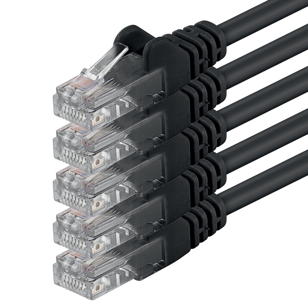 1aTTack.de 5m - schwarz - 5 Stück - (PACK) - CAT.6 CAT6 Ethernet-LAN-Netzwerk-Kabel 1000 Mbit/s Patc