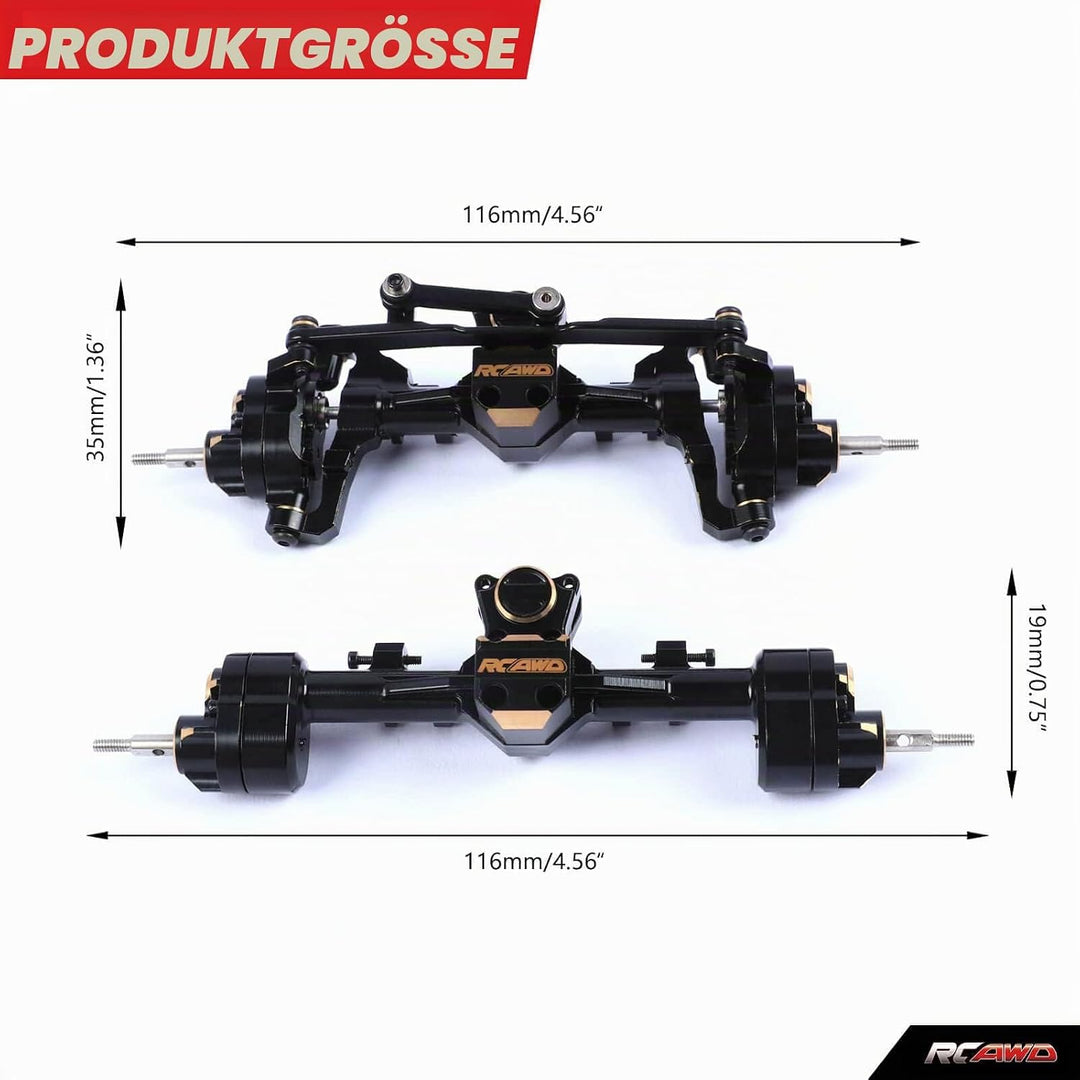 RCAWD SCX24 Axle Upgrades,CNC-gefrästes Vollmessing vorne hinten Portal-Achsengehäuse mit Stahlgetri