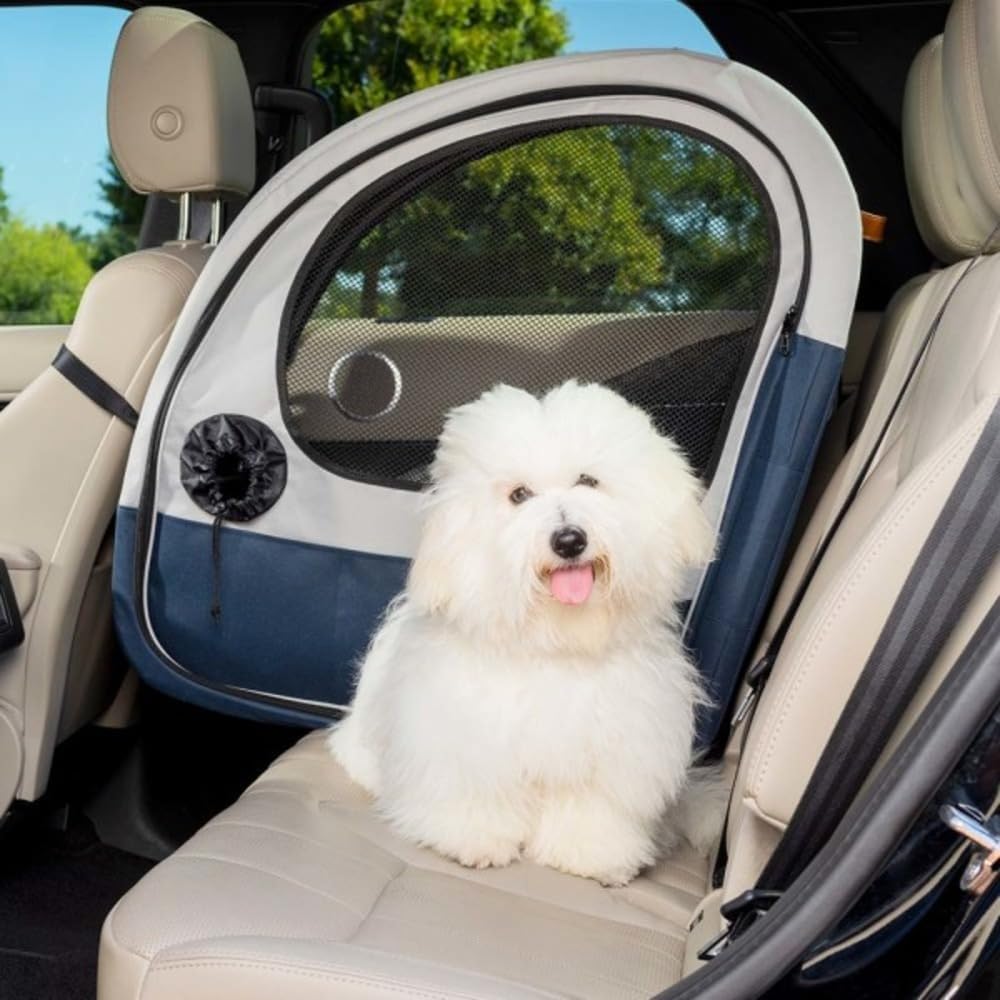 PetSafe Happy Ride Faltbare Transportbox, Hunde-Reisebox für die Autorückbank, Netztüren zur Belüftu