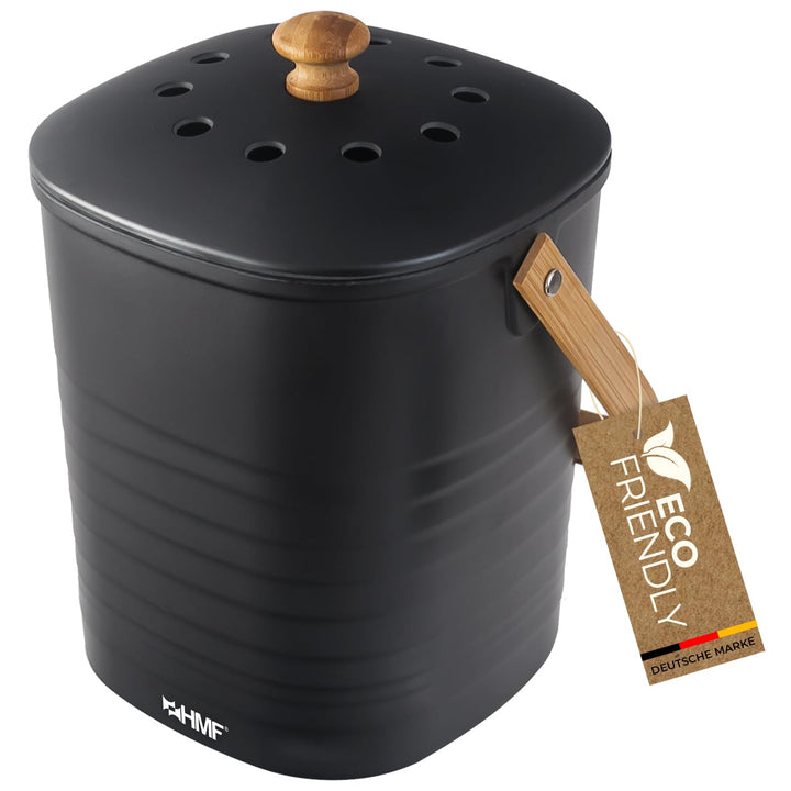 HMF Nachhaltiger Biomülleimer Küche, Geruchsdichter Komposteimer mit Deckel | 3 Liter | Schwarz, 3 L