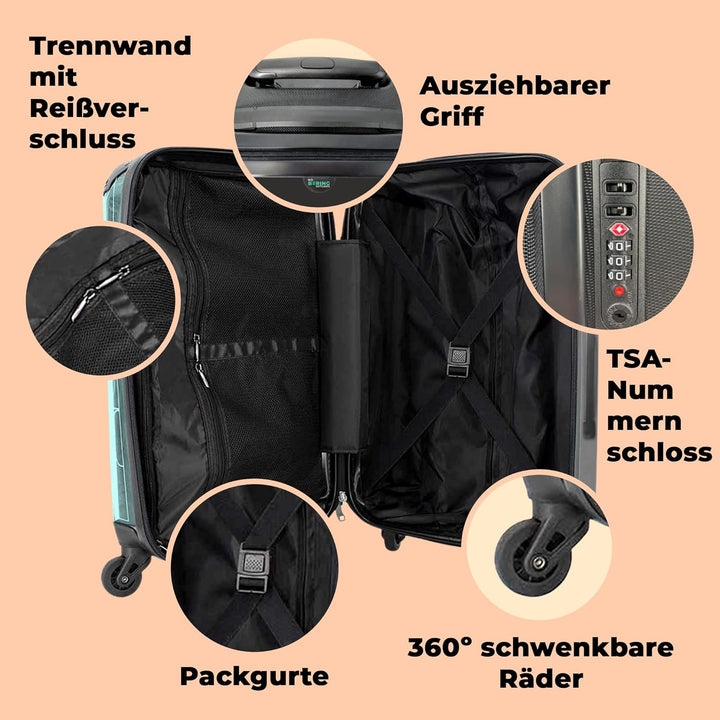 Koffer gross Trolley Rollkoffer Reisekoffer mit 4 Rollen Fotokoffer - Ente - Küken - Skateboard - Bl