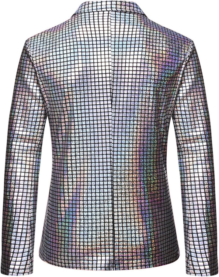 Herren Pailletten Jacke Anzugjacke Langarm Smoking Sakko Glänzend Blazer Männer DJ Disco Mottoparty