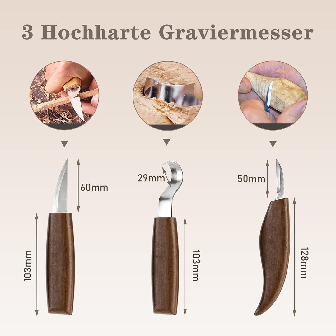 Holz Schnitzwerkzeug Set, KAQ 32 in 1 Schnitzset mit 15* Schnitzmesser, 6 Stück Lindenholz zum Schni