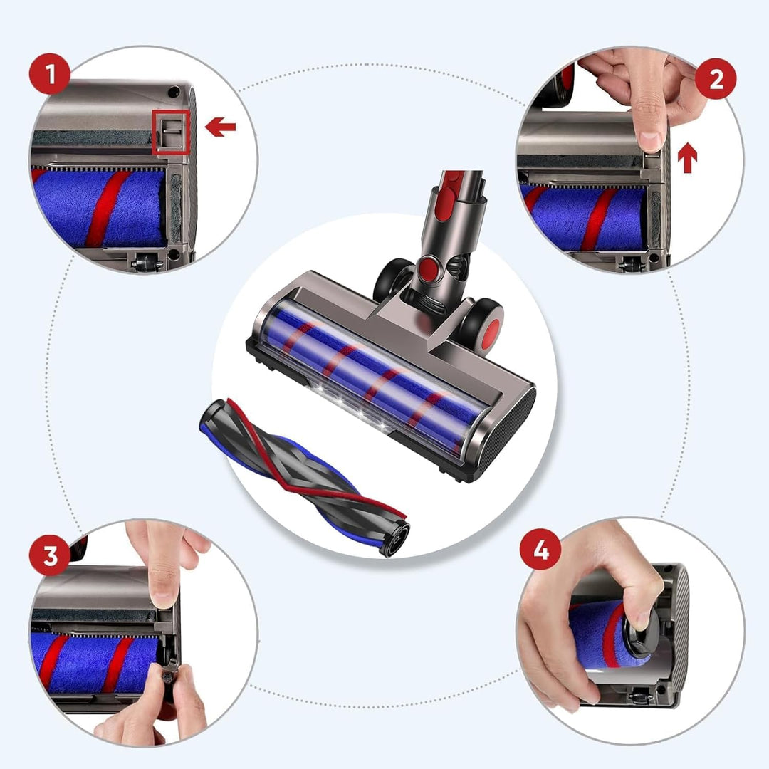 Motorisierte Bodenbürste kompatibel mit Dyson V7 V8 V10 V11 V15 Staubsauger – LED Bürstenkopf mit 4