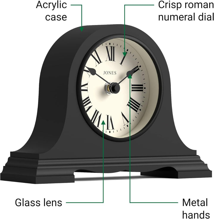 JONES CLOCKS® Speakeasy Kaminuhr – Napoleon-Hutuhr – Traditionelles/Klassisches Design - römische Zi