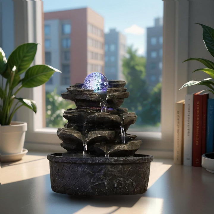 Zen'Light Little Rock Brunnen aus Polyresin, Dunkelbraun, 20 x 20 x
