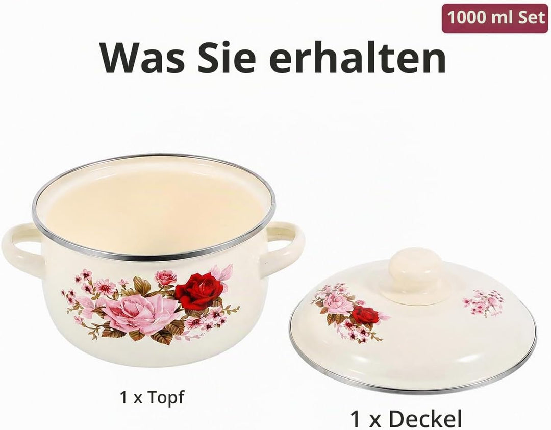 Alipis Emaillierter Kochtopf Mit Blumenmuster Emaille-suppentopf Mit Deckel Und Doppelgriff Vielseit