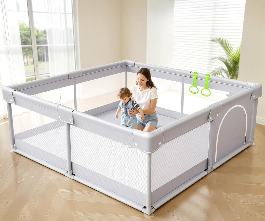 Laufstall Baby 120x120 cm Klein Baby Laufgitter, Stabiler Kinder Laufstall mit Saugnäpfen für Wohnun