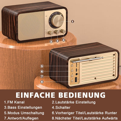 Tendak FM Retro Radio mit Bluetooth, Nostalgie Radio Klein mit 2000mAh Wiederaufladbare Batterie, Kl