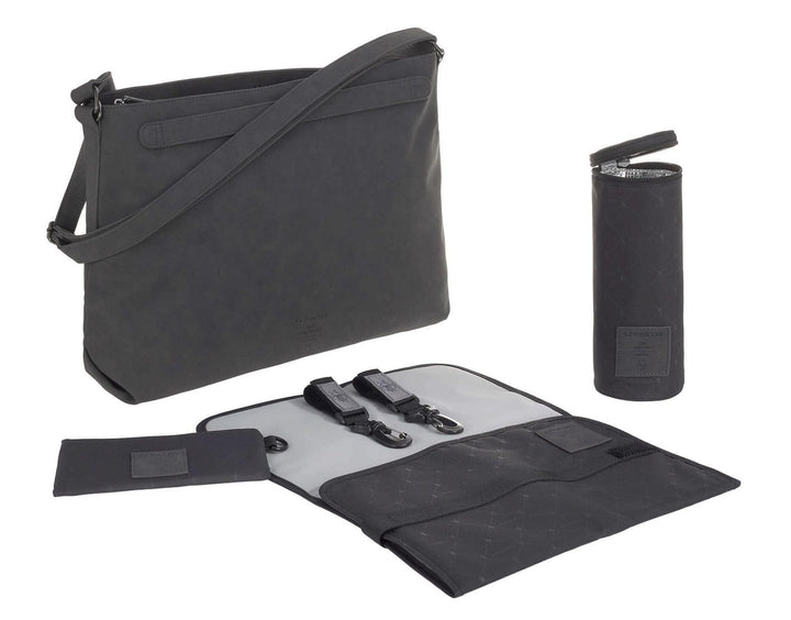 LÄSSIG Baby Wickeltasche Umhängetasche mit Zubehör veganes Leder/Tender Shoulder Bag anthracite, Ant