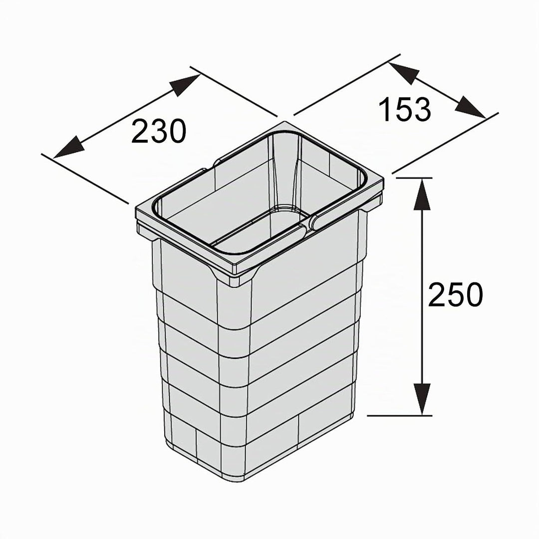 SOTECH Ninka Abfalltrennsystem eins2vier KB 600 mm, Seitenstärke 16 mm Höhe 250 mm 2x 7L, 2x 15L, 1x