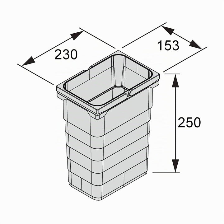 SOTECH Ninka Abfalltrennsystem eins2vier KB 600 mm, Seitenstärke 16 mm Höhe 250 mm 2x 7L, 2x 15L, 1x