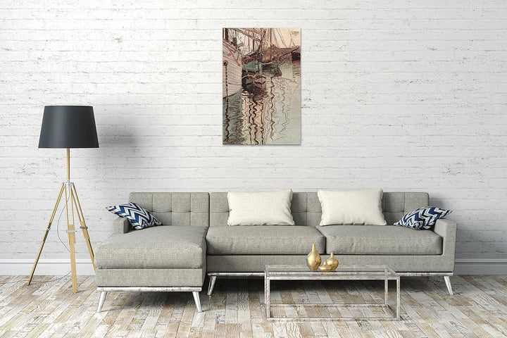 Printed Paintings Leinwand (60x80cm): Egon Schiele - Segelschiffe im wellenbewegtem Wasser (Der H 60