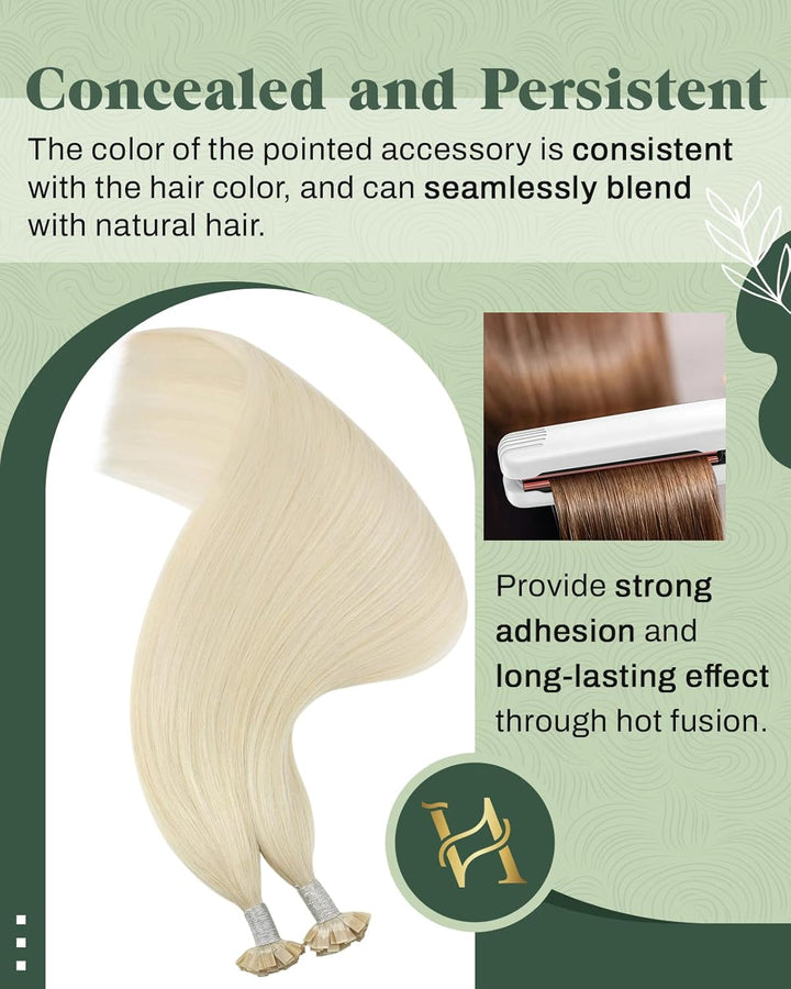 Ugeat Platinblond Extensions Echthaar Flat Bonding 60cm Keratin Bonding Echthaar Extension 50Gramm E