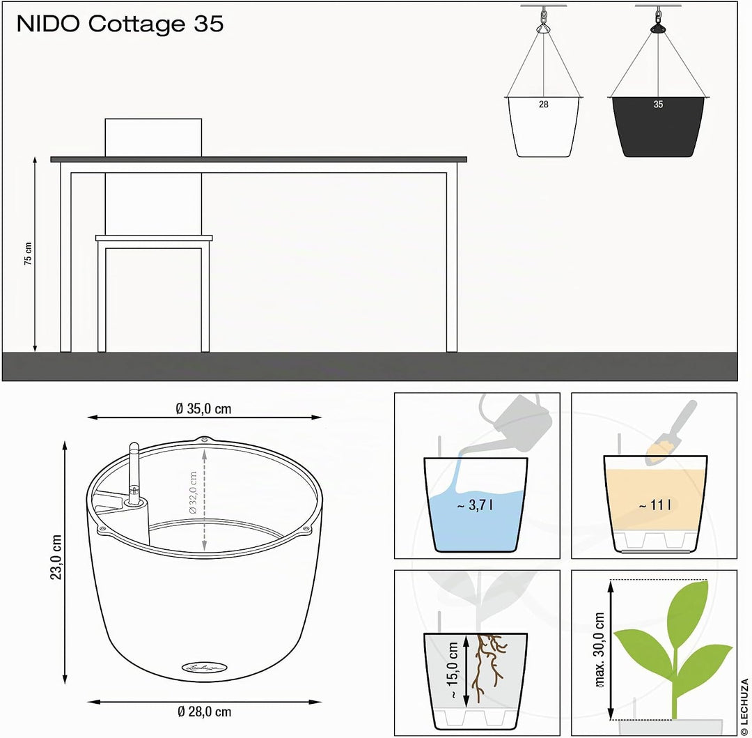 LECHUZA NIDO Cottage 35 graphitschwarz 15303 Graphitschwarz 35x35x23 cm Single, Graphitschwarz 35x35