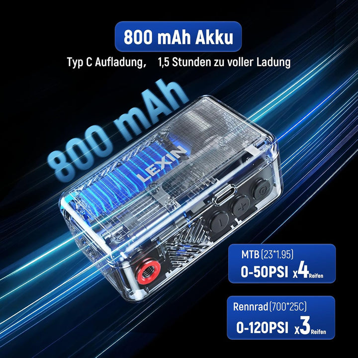 LEXIN Elektrische Luftpumpe, Akku Kompressor P2, P2