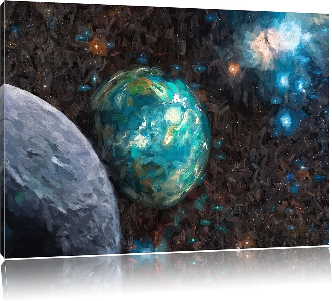 Pixxprint Planet Erde im Kosmos Kunst als Leinwandbild/Grösse: 100x70 / Wandbild/Kunstdruck/fertig b