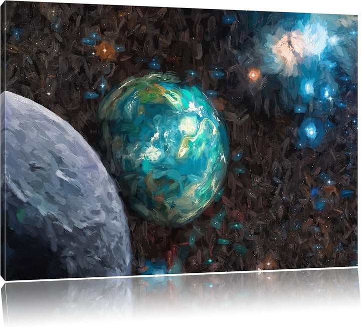Pixxprint Planet Erde im Kosmos Kunst als Leinwandbild/Grösse: 100x70 / Wandbild/Kunstdruck/fertig b