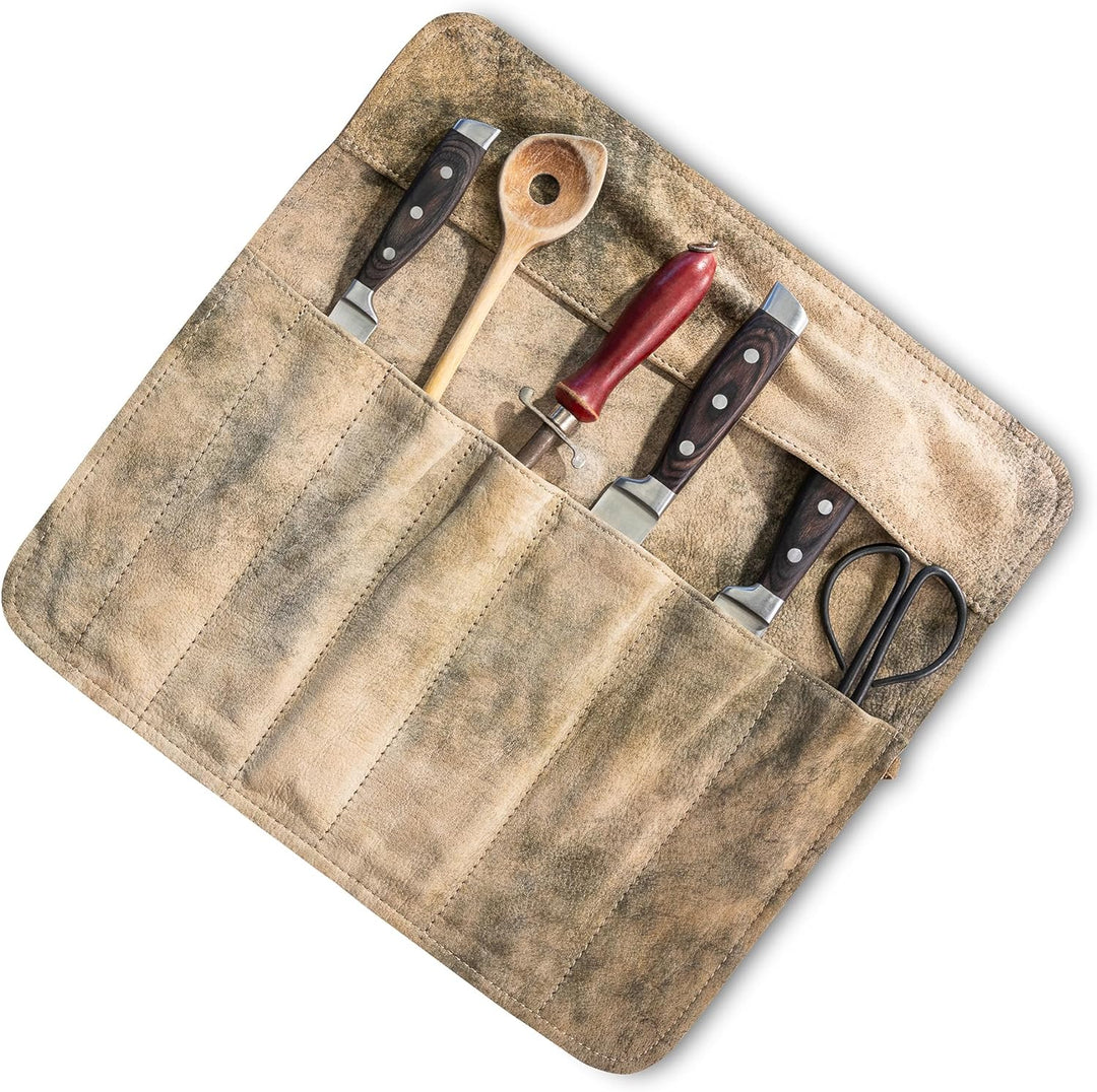 Angus Stoke Messertasche Kochmesser - Premium Leder Kochmesserrolle gross – Messer Tasche Köche - Ko