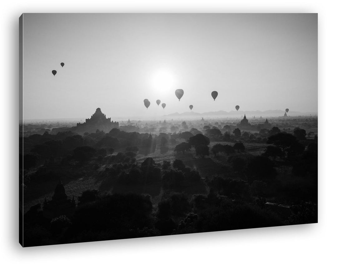 deyoli Heizluftballons fliegen über atemberaubender Landschaft Effekt: Schwarz/Weiss Format: 100x70