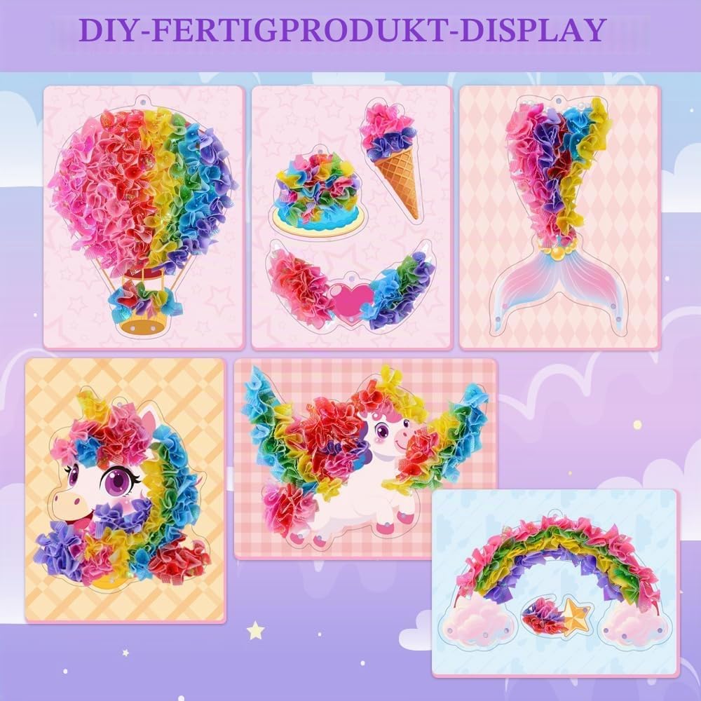 JOYVOVO Poke Art Bastelset Mädchen ab 6 Jahre, Einhorn DIY Kreativset mit 9 Mustern &amp; 600+ Stoffen,