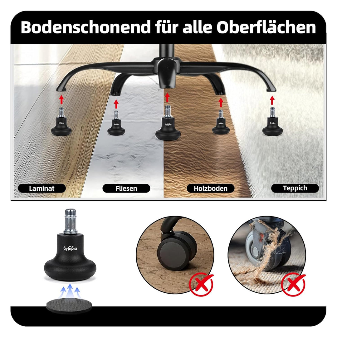 Sytopia 5 Stück Bodengleiter 2 Zoll, Höhe 6,5cm, mit Filzpads, Ersatz für Bürostuhl Rollen, Stuhlgle
