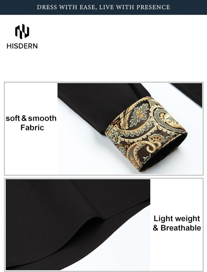 HISDERN Herrenhemd, langärmelig, Knopfleiste, Freizeithemden für Herren, Innenkontrast, formell, Bus