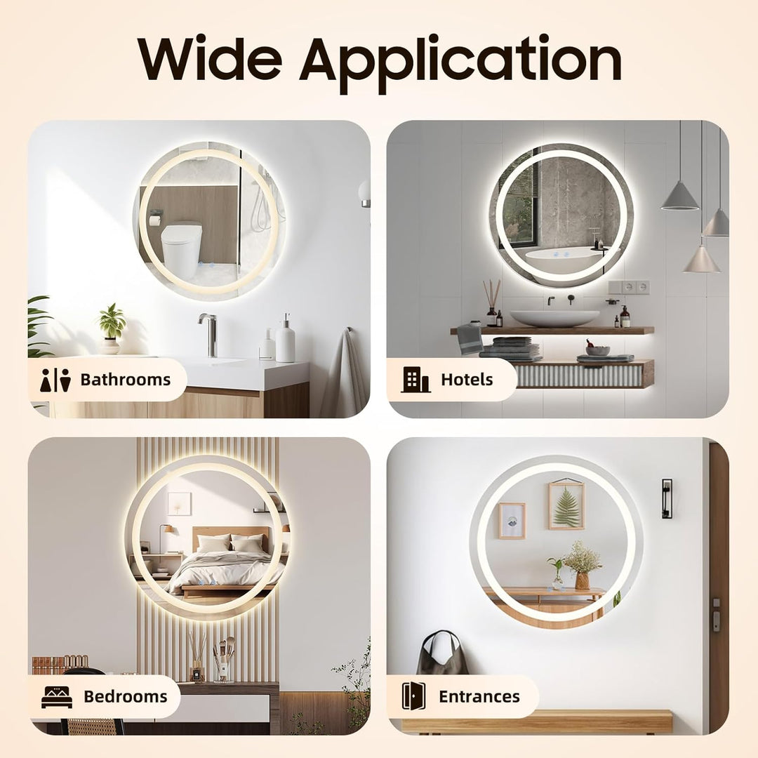 Badezimmerspiegel mit Beleuchtung 50cm | Touch-Dimmer, 3 Farben | Anti-Beschlag | IP44 Wandmontage |