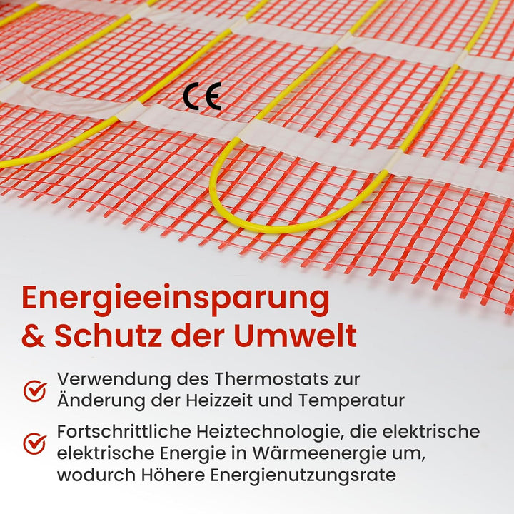 HEATIT Fussbodenheizung Matte, elektrisch, selbstklebend, Fussbodenheizung, 150W/㎡ Warmmat (1㎡ 84K)