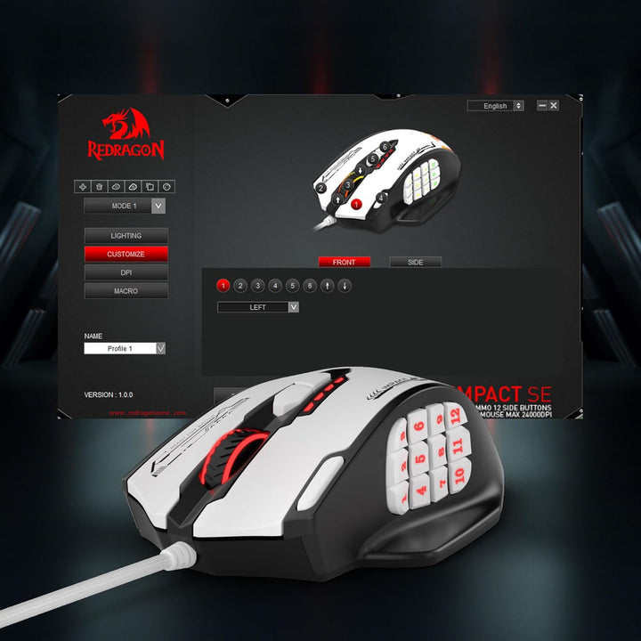 Redragon M908 Impact RGB MMO Gaming Maus, Ergonomische Optische Kabelmaus mit Max. 24.000 DPI, Hohe