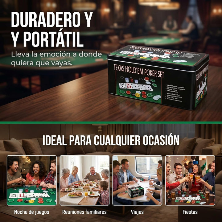 various Poker-Set aus Metallbox, 200 Pokerchips, 2 Abdeckungen, Distanzknopf, Brettspiel
