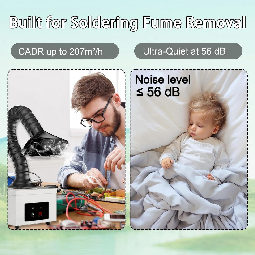 45W Lötrauchabsaugung mit 2 in 1 Komplex Filter, Inklusive 4 Ersatz-Vorfilter, Desktop Mobil Rauchab