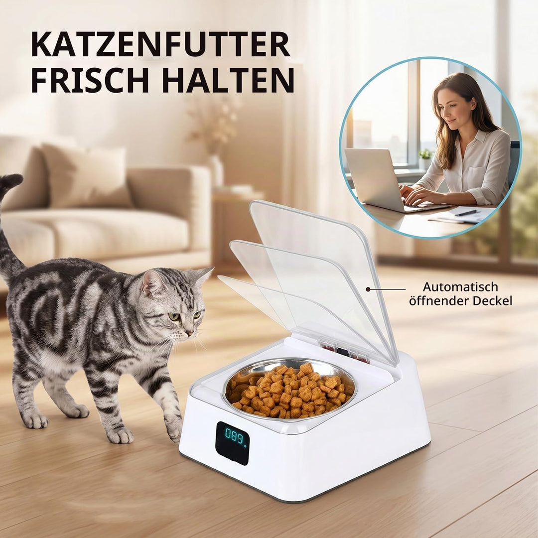 Nassfutterautomat für Katzen, 350ml Katzenfutter Automat mit Infrarot Sensor, Automatischer Futterna