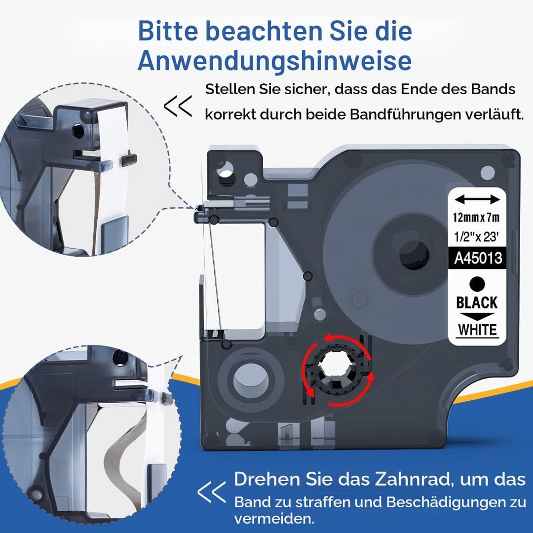 4 x Upwinning A45013 45013s 45013 Black White als Ersatz für Dymo D1 Etikettenband 12mm x 7m S072053