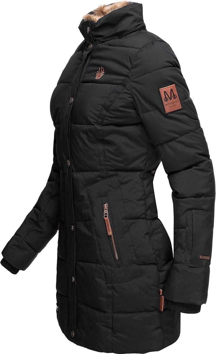 MARIKOO Damen Warmer Winter Steppmantel mit Kapuze Lieblings Jacke XS-XXL, Schwarz