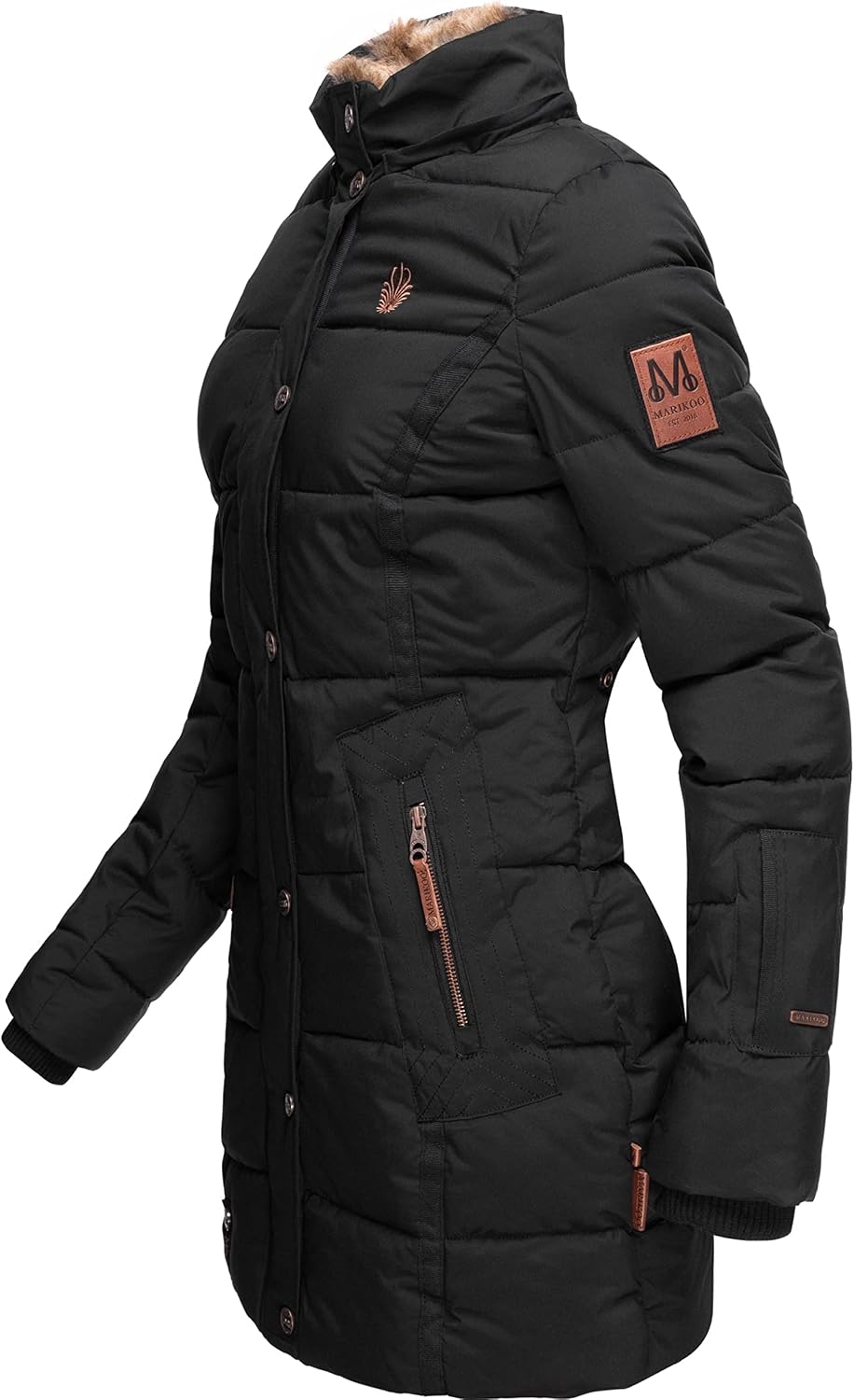 MARIKOO Damen Warmer Winter Steppmantel mit Kapuze Lieblings Jacke XS-XXL L Schwarz, L Schwarz