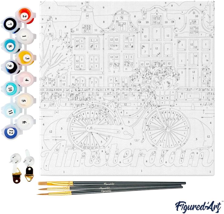 Figured'Art Mini Malen Nach Zahlen Erwachsene Mit Rahmen 20x20cm Kleines Format - Reiseplakat Amster