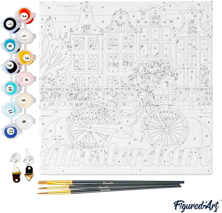 Figured'Art Mini Malen Nach Zahlen Erwachsene Mit Rahmen 20x20cm Kleines Format - Reiseplakat Amster